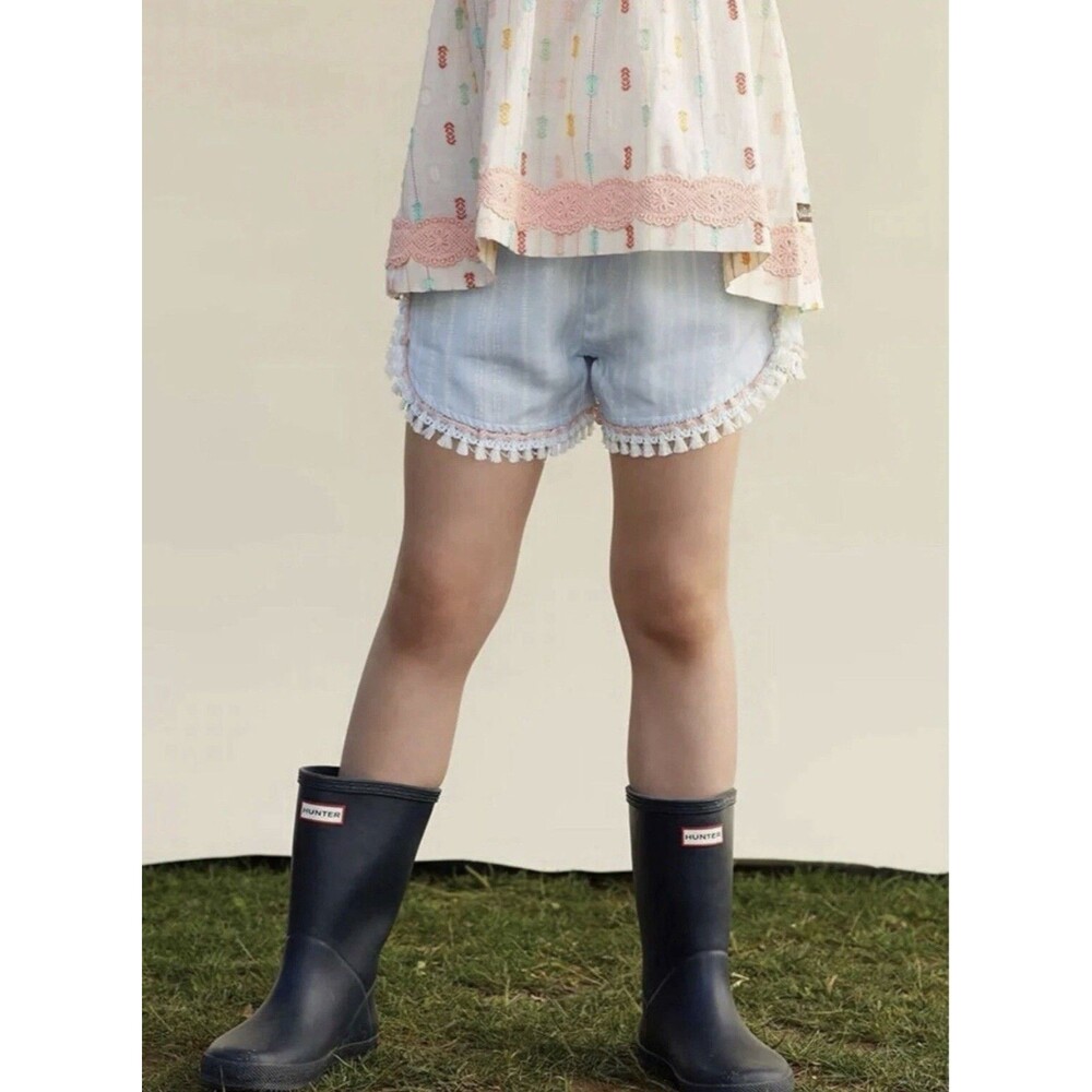 Matilda Jane Girls size 8 Blue Striped Drawstring Shorts Elastic Waist